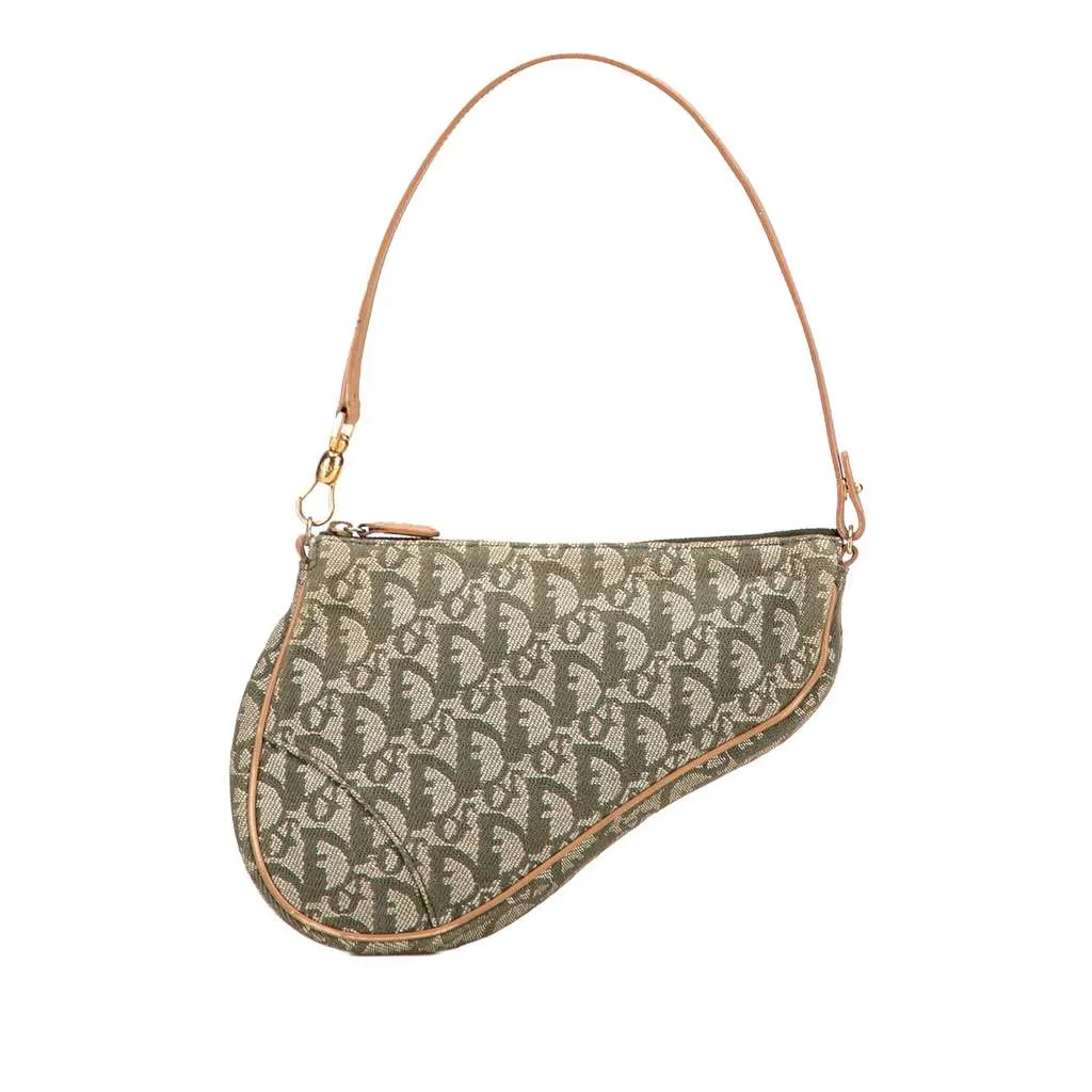 Dior Mini Diorissimo Canvas Saddle Pochette Green Canvas Good - Front View