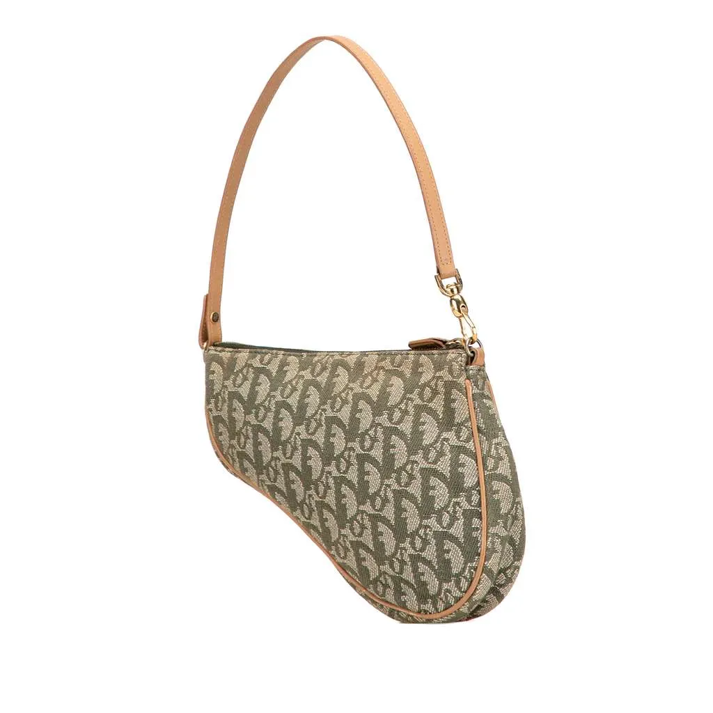 Dior Mini Diorissimo Canvas Saddle Pochette Green Canvas Good - Back View