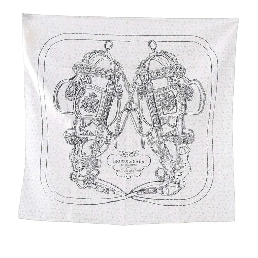 Hermès Brides de Gala Broderie Anglaise Silk Scarf 70 White Silk Very good - Front View