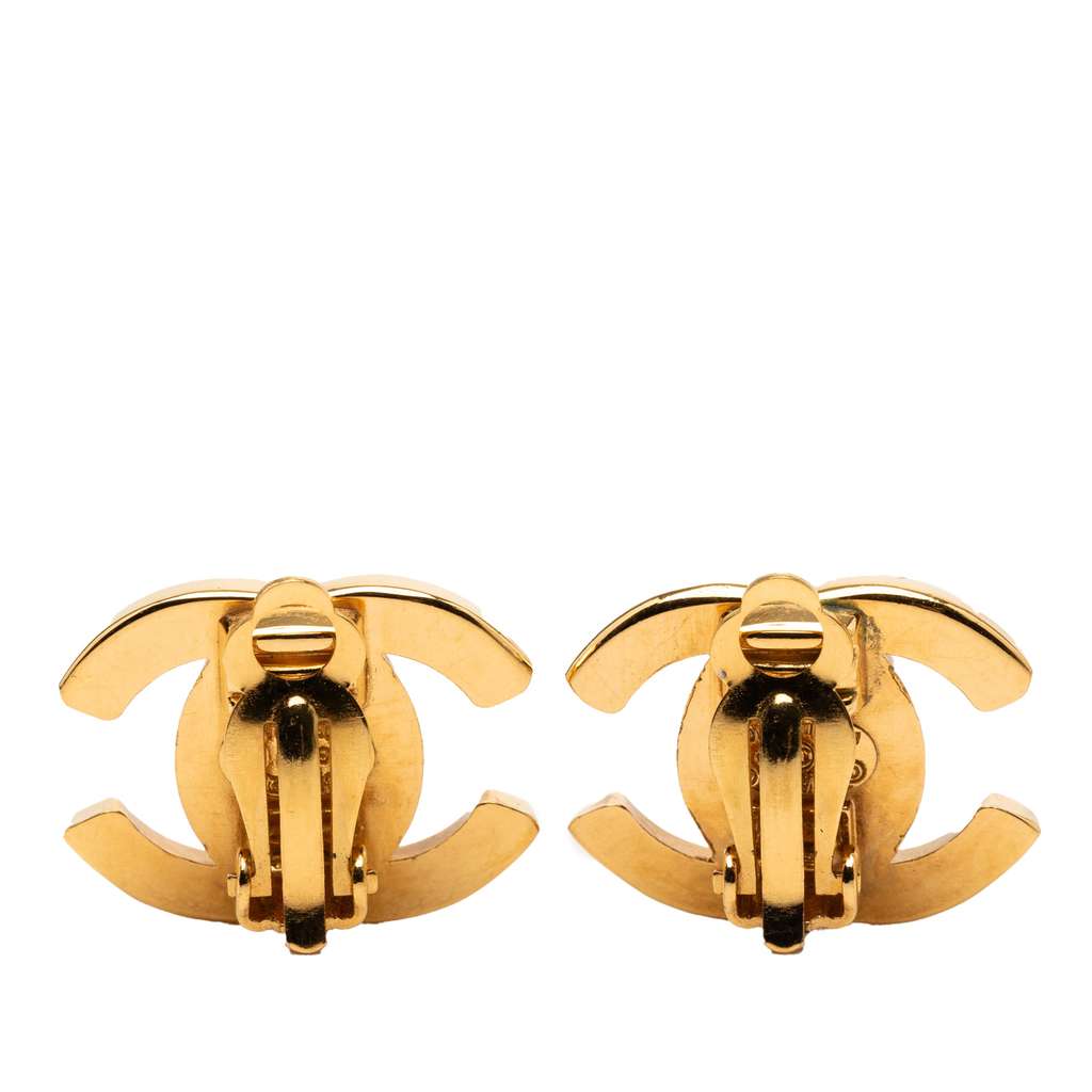 Chanel Gold Plated CC Turn Lock Clip On Earrings - 2