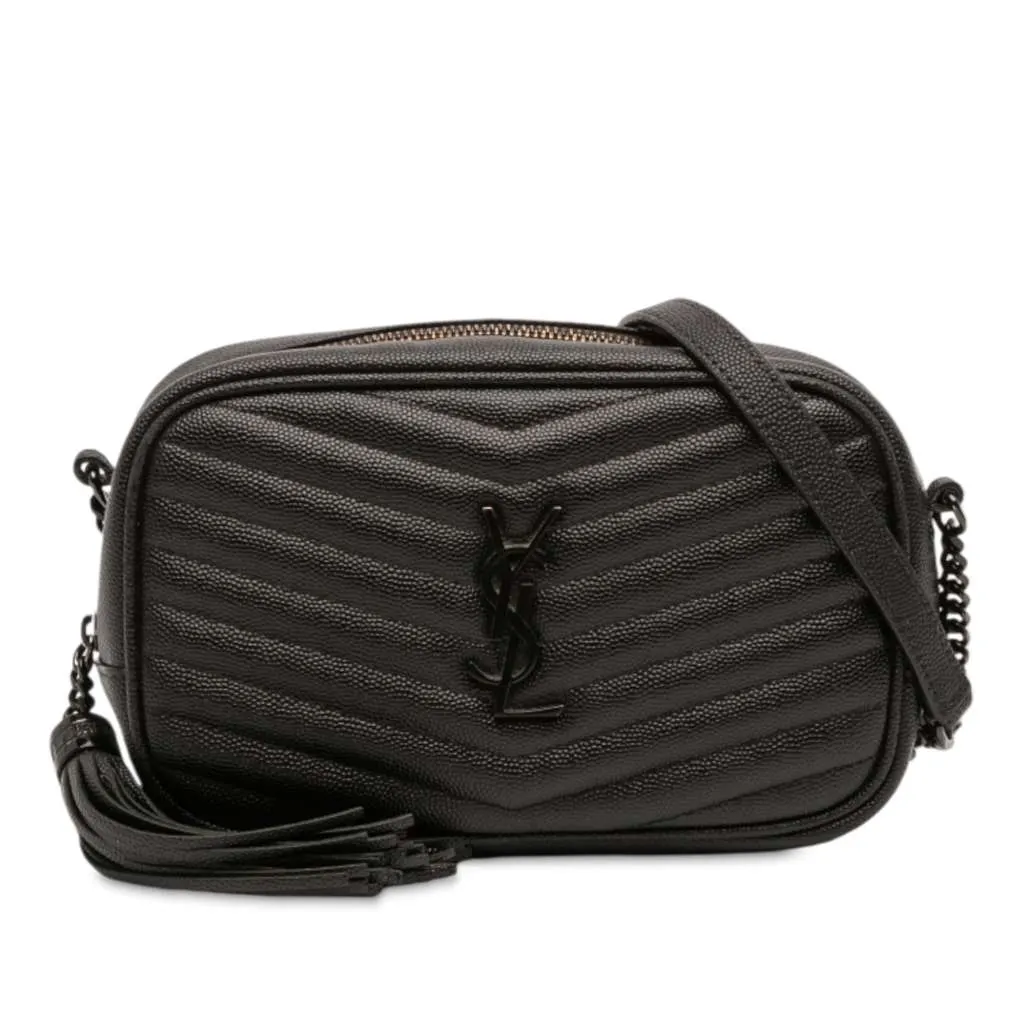 Saint Laurent Mini Grain de Poudre Monogram Monochrome Lou Camera Bag Black Leather Good - Front View