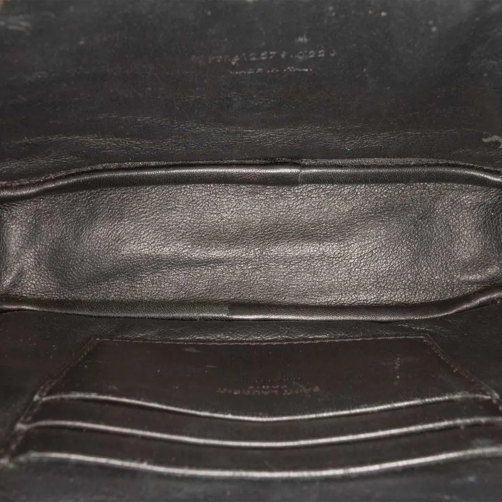 Saint Laurent Mini Grain de Poudre Monogram Monochrome Lou Camera Bag Black Leather Good - Model View