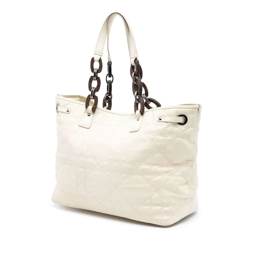 Dior Medium Coated Canvas Cannage Panarea Tote White Canvas Good - Back View