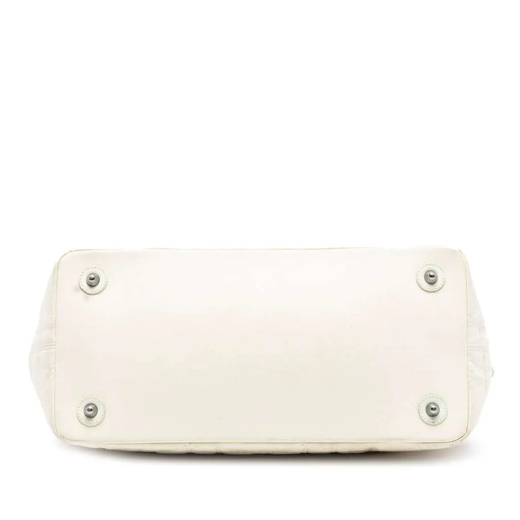 Dior Medium Coated Canvas Cannage Panarea Tote White Canvas Good - Inside View