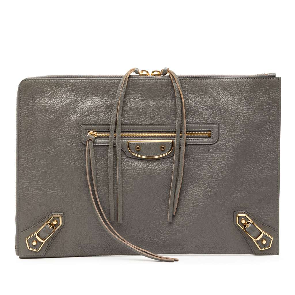 Balenciaga Lambskin Motocross Metallic Edge Flat Clutch