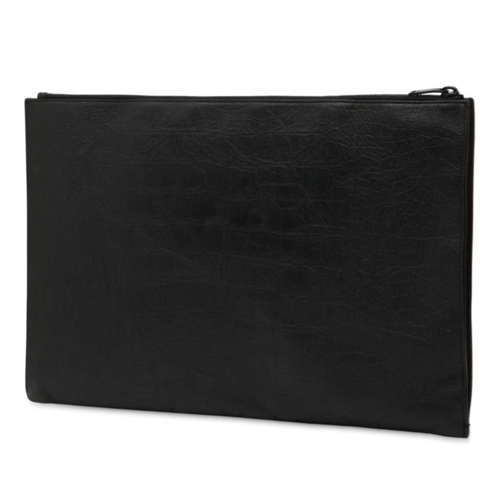 Saint Laurent Croc Embossed Leather Monogram Clutch - 2