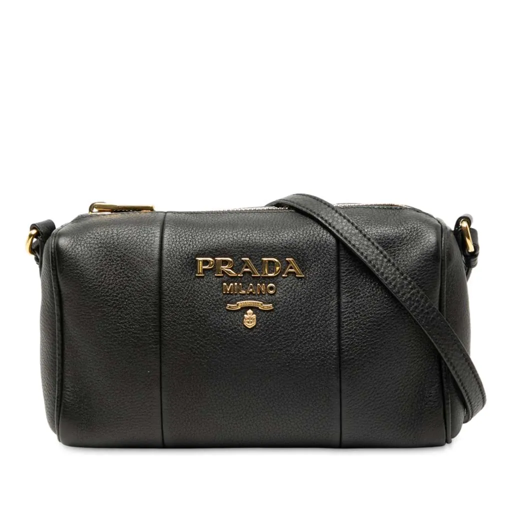 Prada Mini Vitello Phenix Crossbody Black Leather Good - Front View