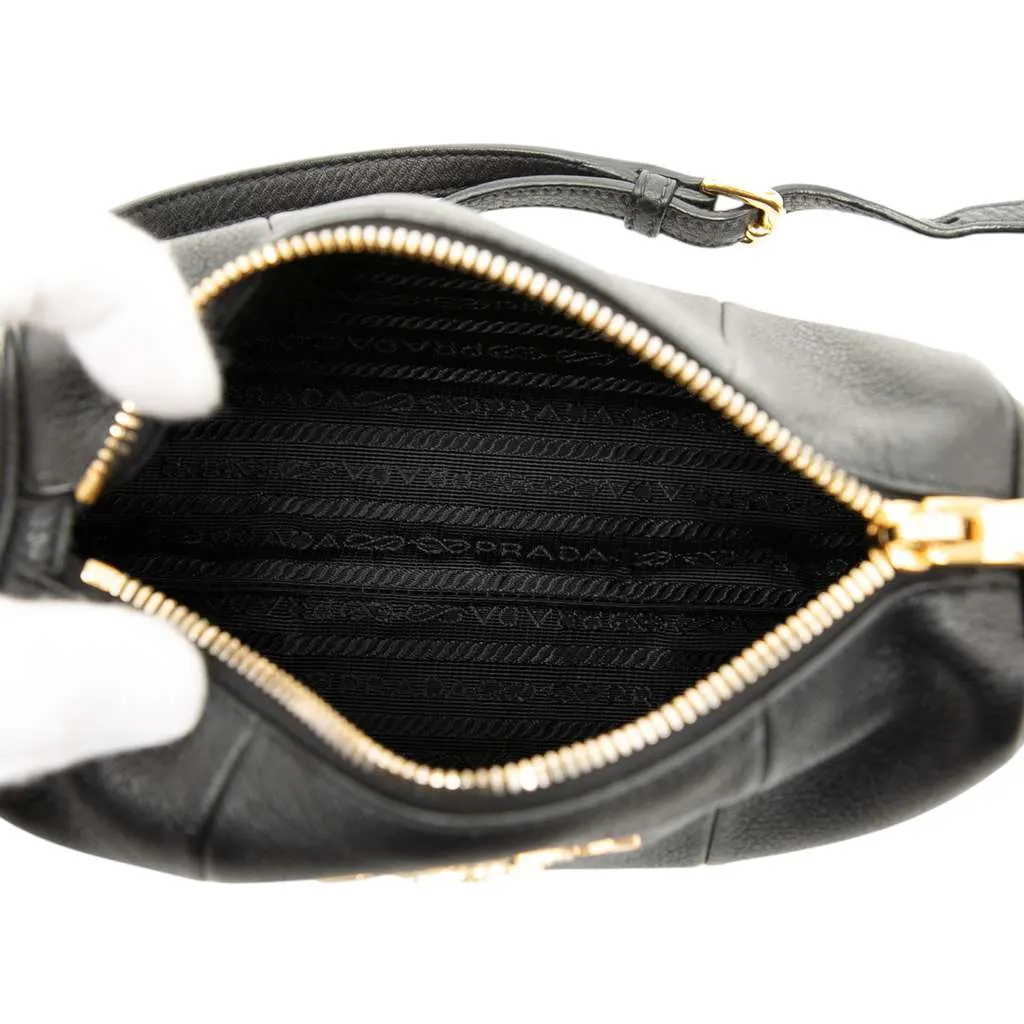 Prada Mini Vitello Phenix Crossbody Black Leather Good - Model View