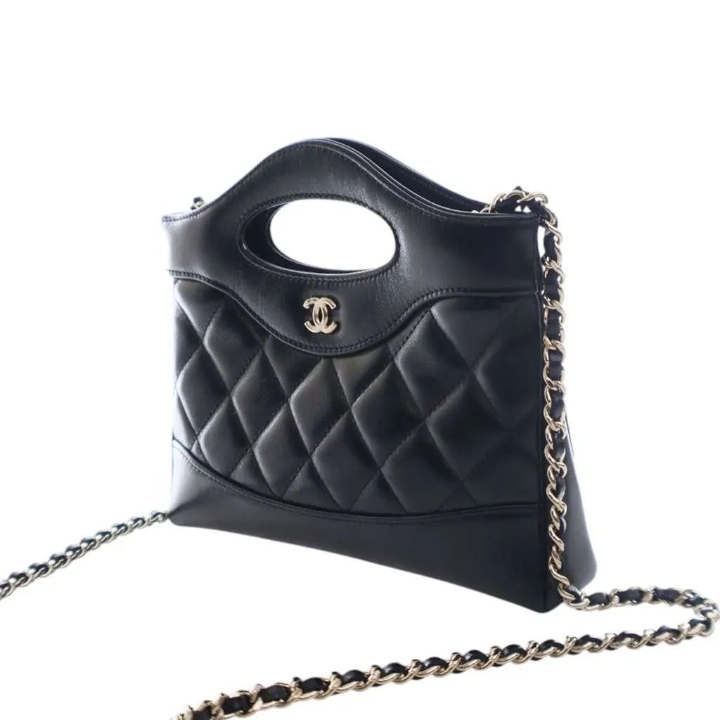 Chanel Nano Shiny Aged Calfskin 31 Shopping Bag Black Leather Good - Back View