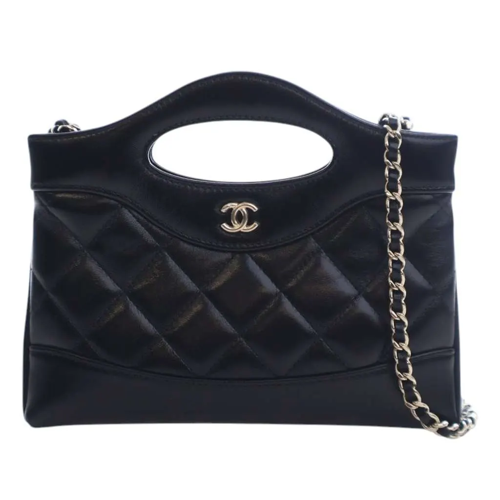 Chanel Nano Shiny Aged Calfskin 31 Shopping Bag Black Leather Good - Inside View