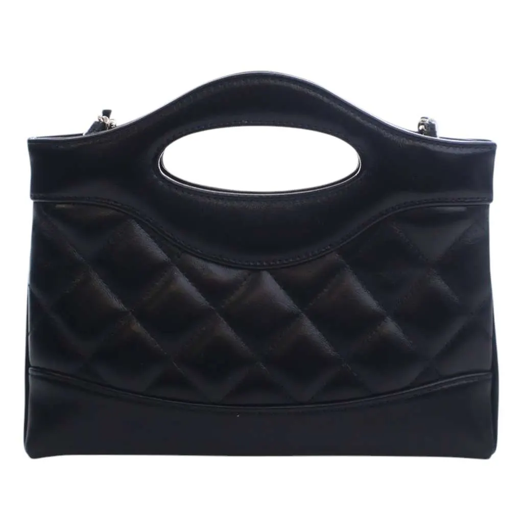 Chanel Nano Shiny Aged Calfskin 31 Shopping Bag Black Leather Good - Model View