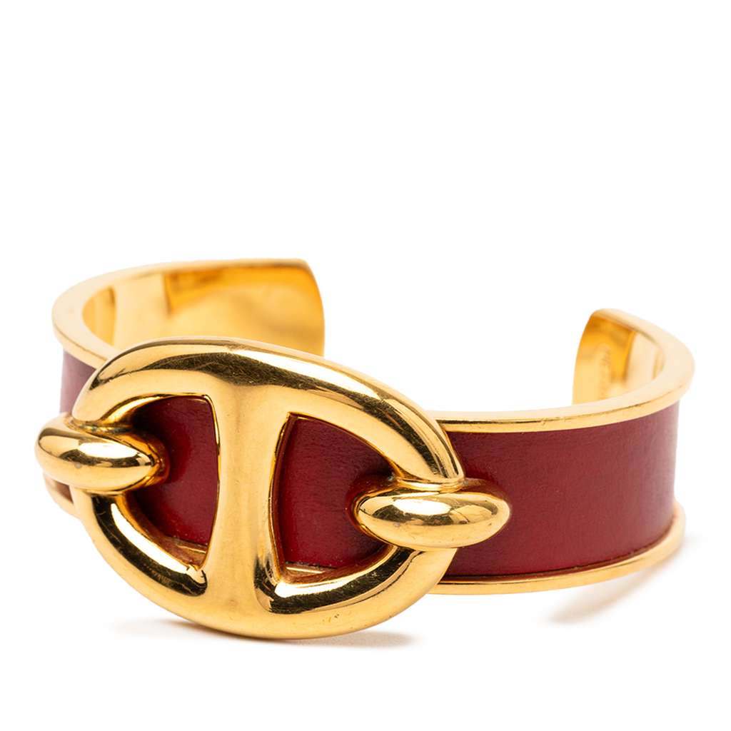 Hermès Gold Plated and Leather Chaine d Ancre Cuff Bracelet - 2