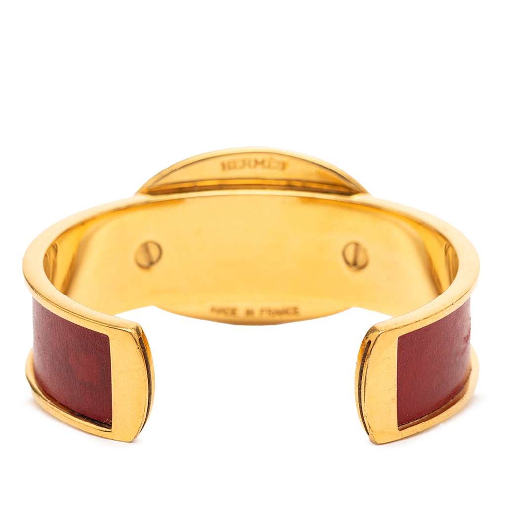 Hermès Gold Plated and Leather Chaine d Ancre Cuff Bracelet - 3