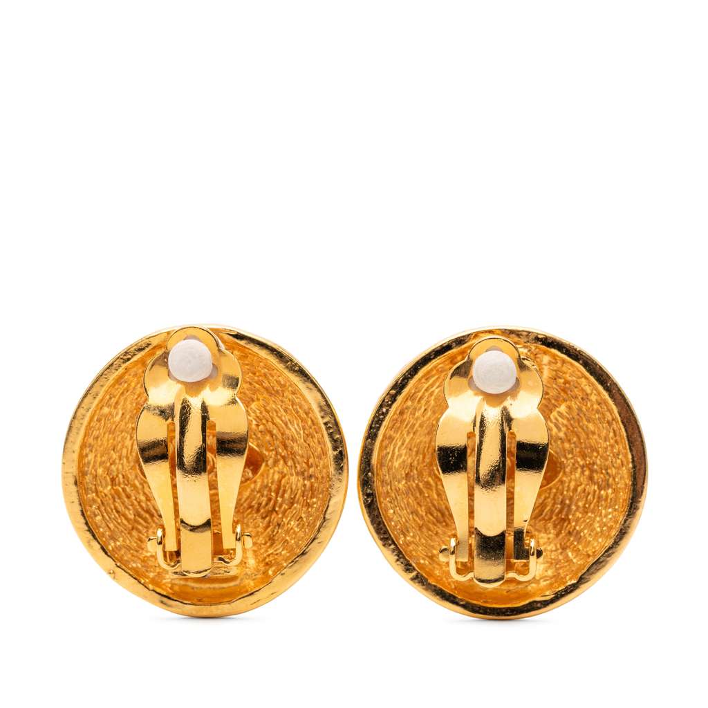 Chanel Gold Plated CC Quilted Round Clip On Earrings - 2