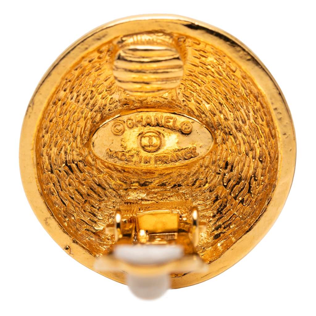 Chanel Gold Plated CC Quilted Round Clip On Earrings - 3