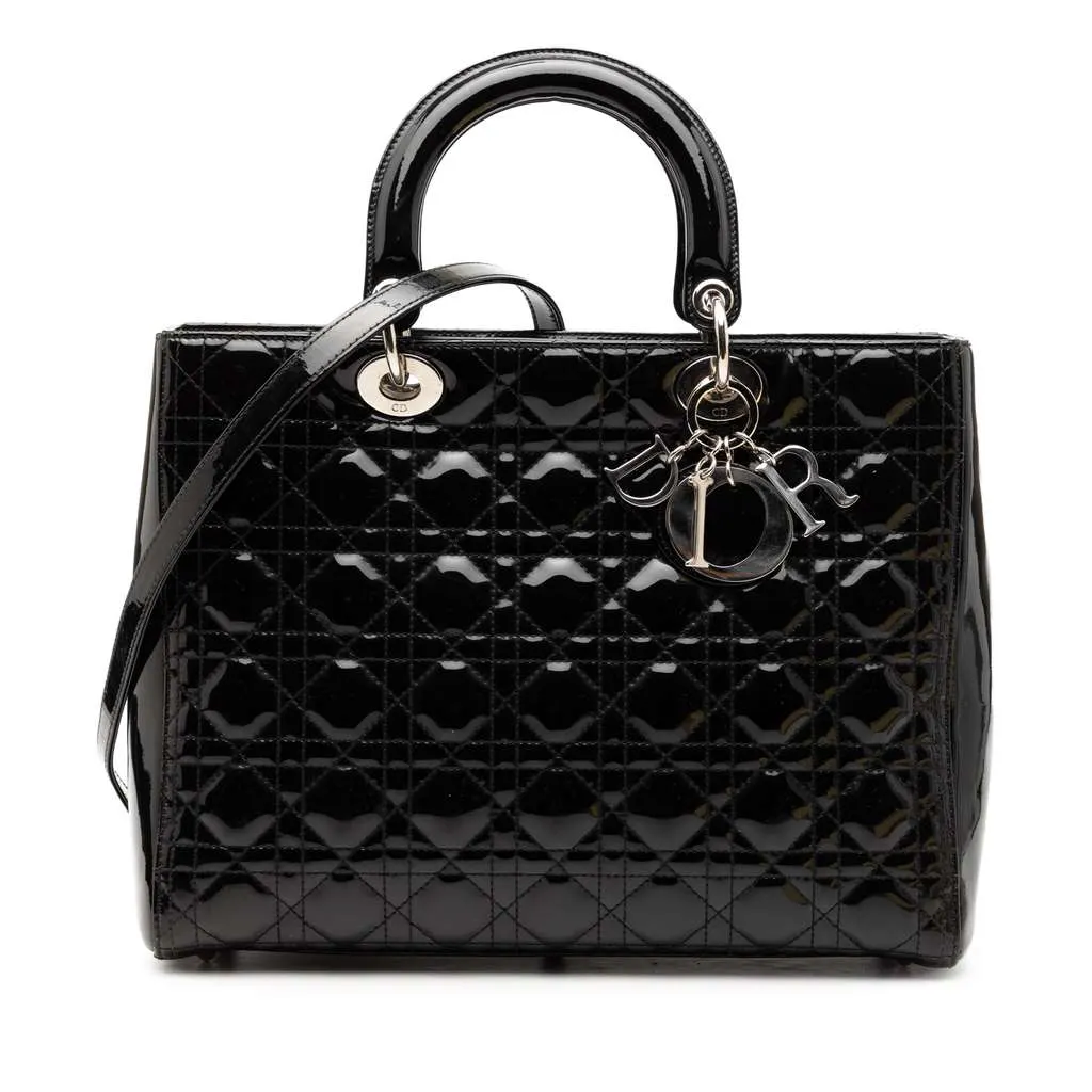 Dior Large Patent Cannage Lady Dior Black Leather Very good - Front View