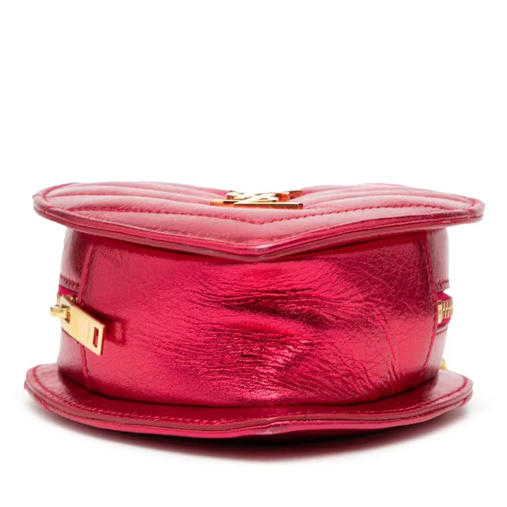 Saint Laurent Mini Metallic Leather Chevron Monogram Love Heart Chain Bag Pink Leather Very good - Inside View