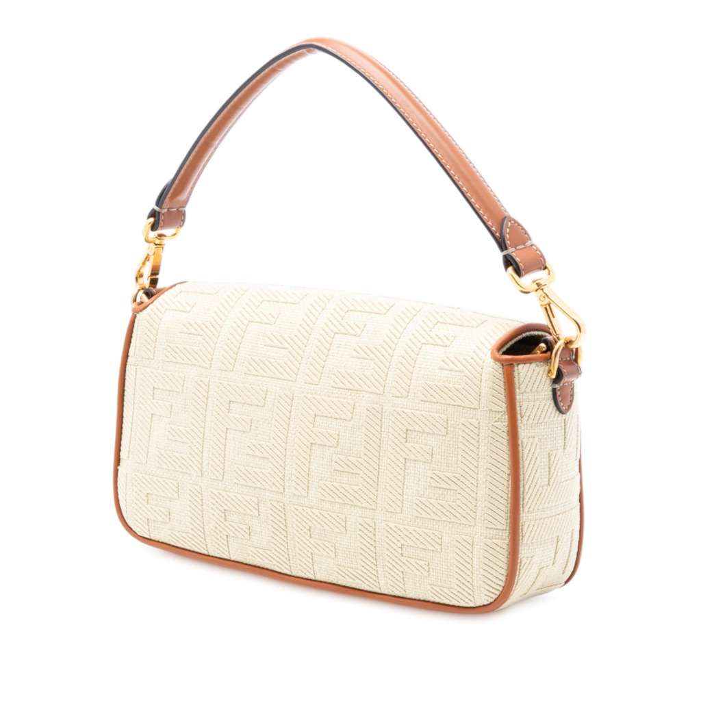 Fendi Zucca Embroidered Raffia Baguette Satchel - 2