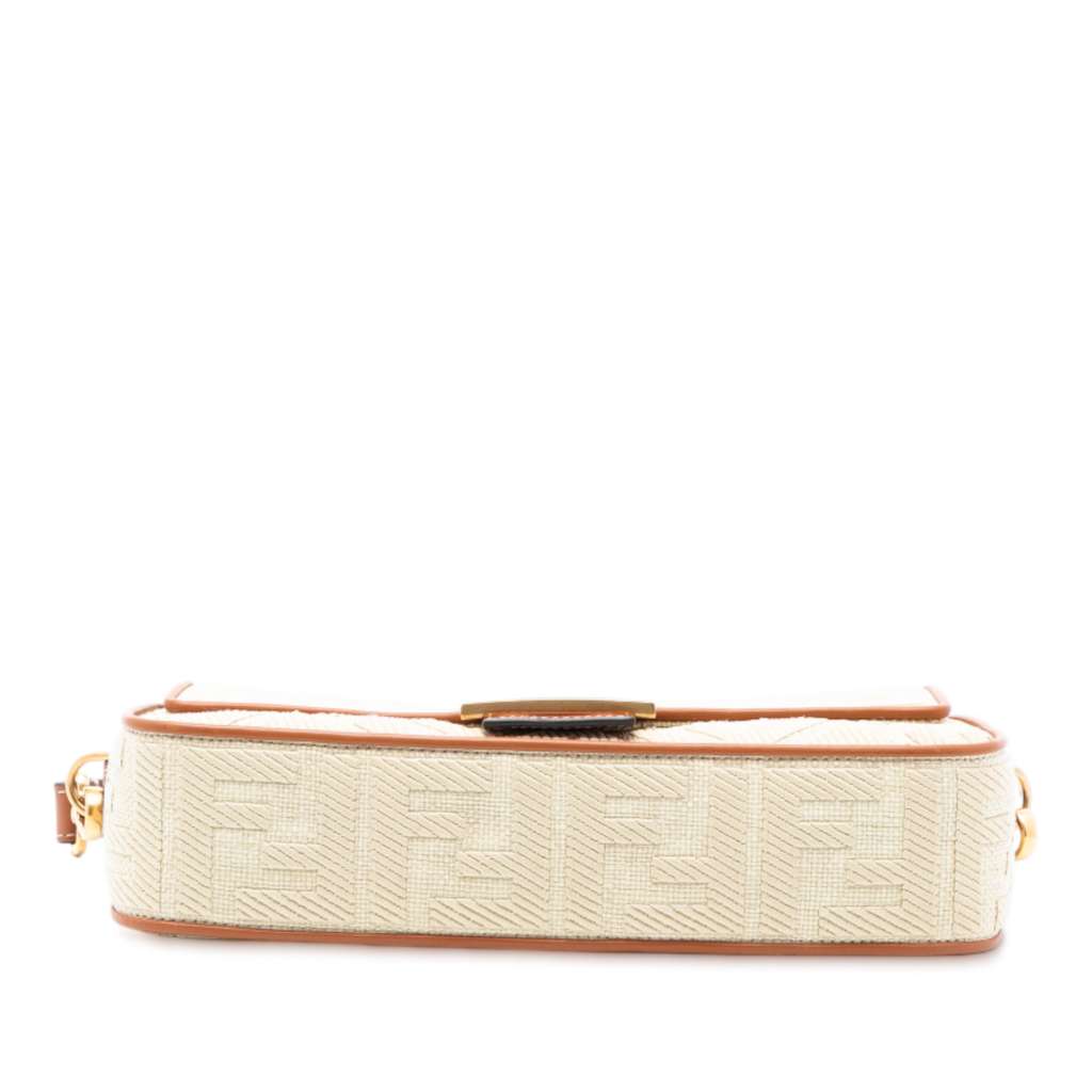 Fendi Zucca Embroidered Raffia Baguette Satchel - 3