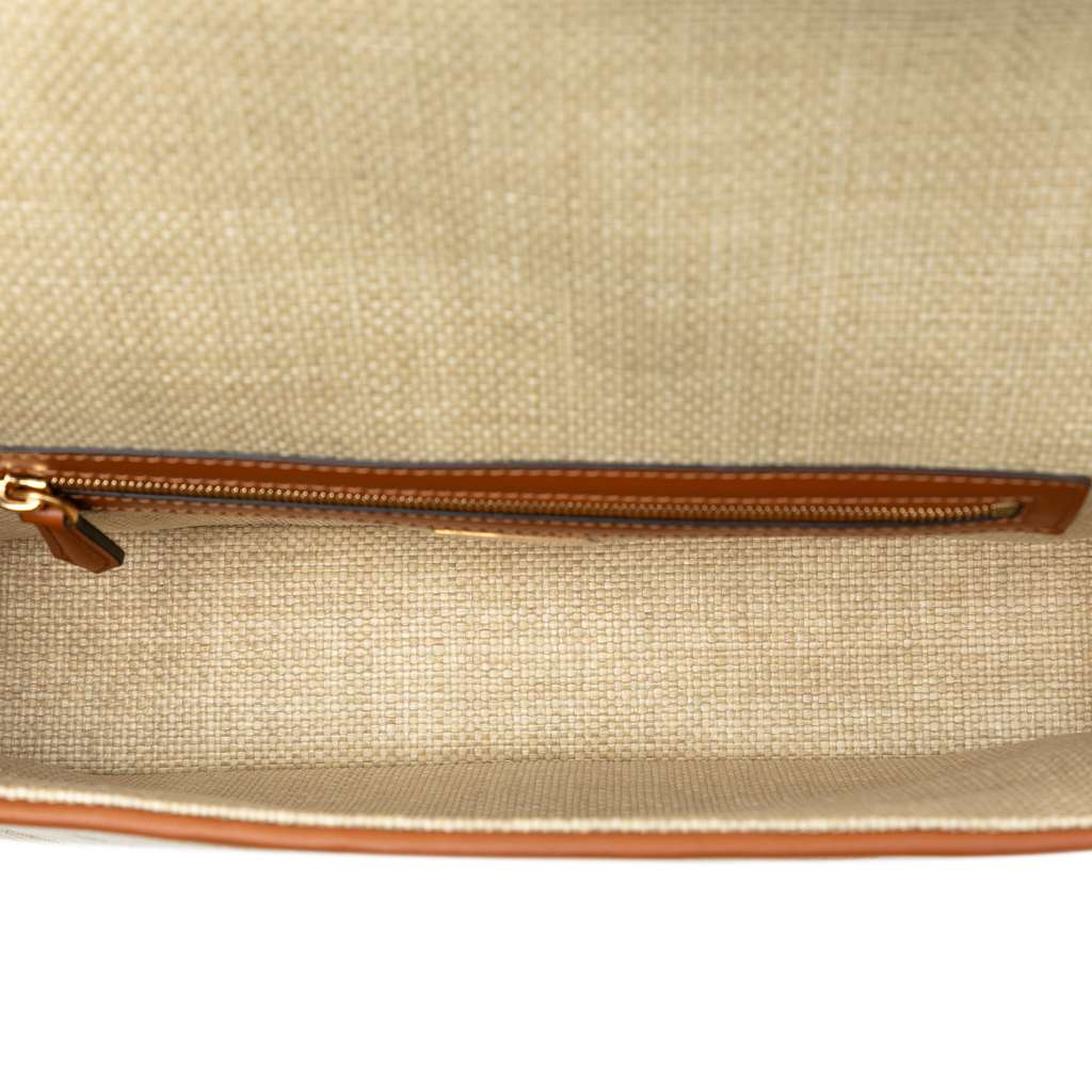 Fendi Zucca Embroidered Raffia Baguette Satchel - 4