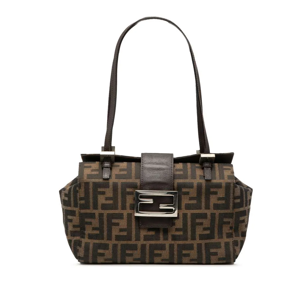 Fendi Zucca Canvas Bento Box Shoulder Bag Brown Canvas Very good - Front View