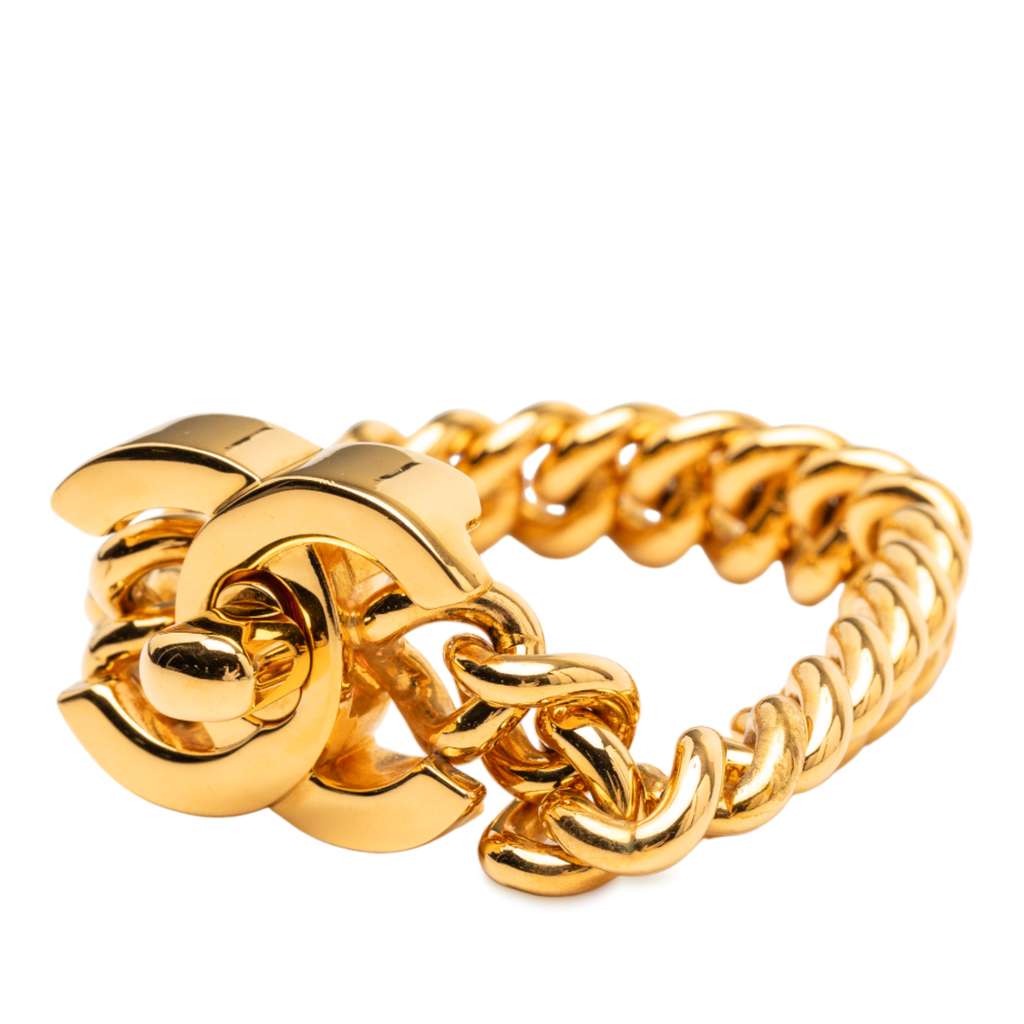 Chanel Gold Plated CC Turn Lock Bracelet - 2