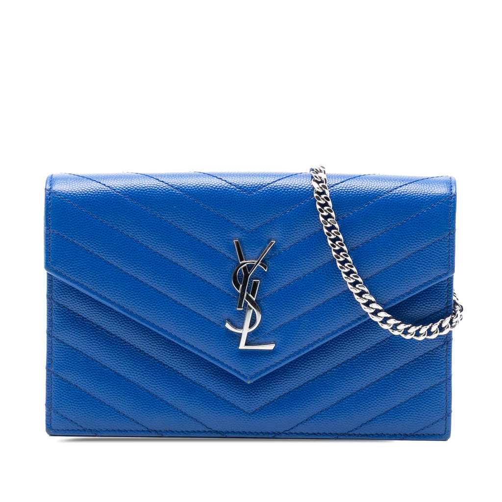 Saint Laurent Grain De Poudre Chevron Monogram Envelope Chain Wallet