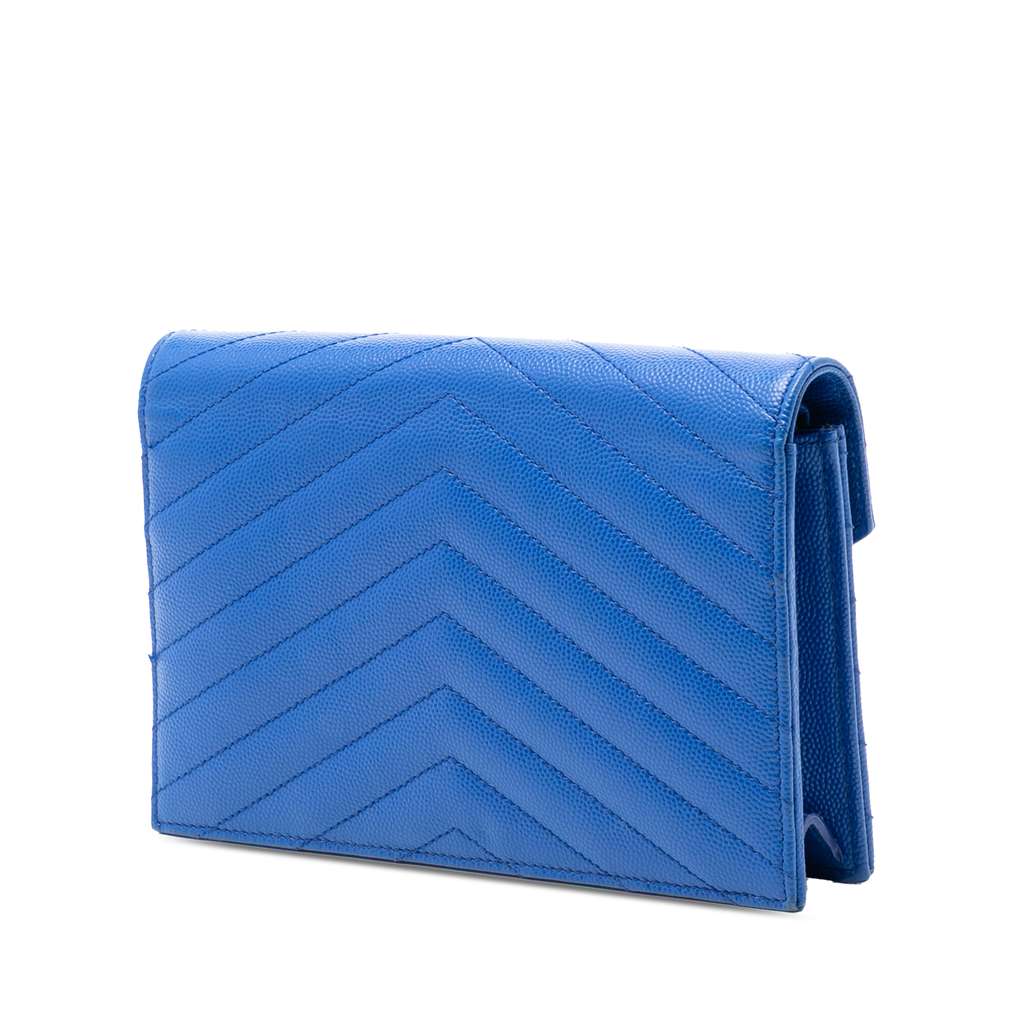 Saint Laurent Grain De Poudre Chevron Monogram Envelope Chain Wallet - 2