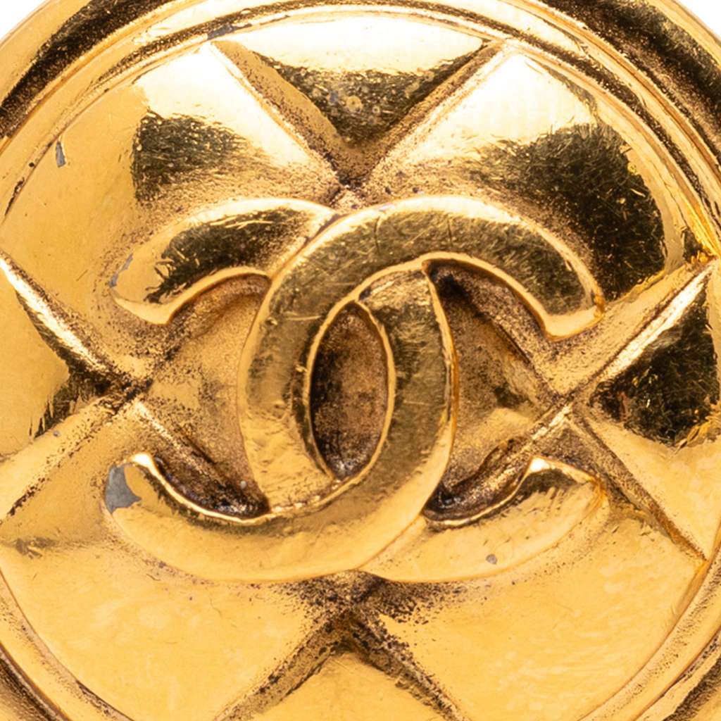 Chanel Gold Plated CC Quilted Round Clip On Earrings - 3