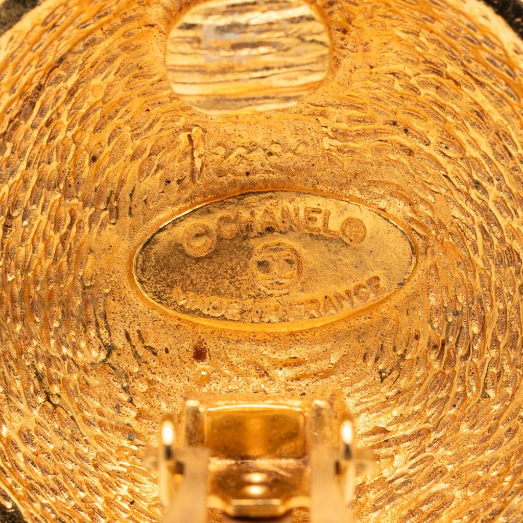 Chanel Gold Plated CC Quilted Round Clip On Earrings - 4