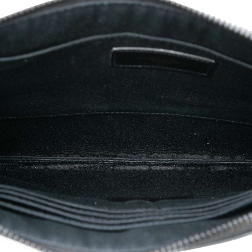 Saint Laurent Croc Embossed Leather Monogram Clutch - 4