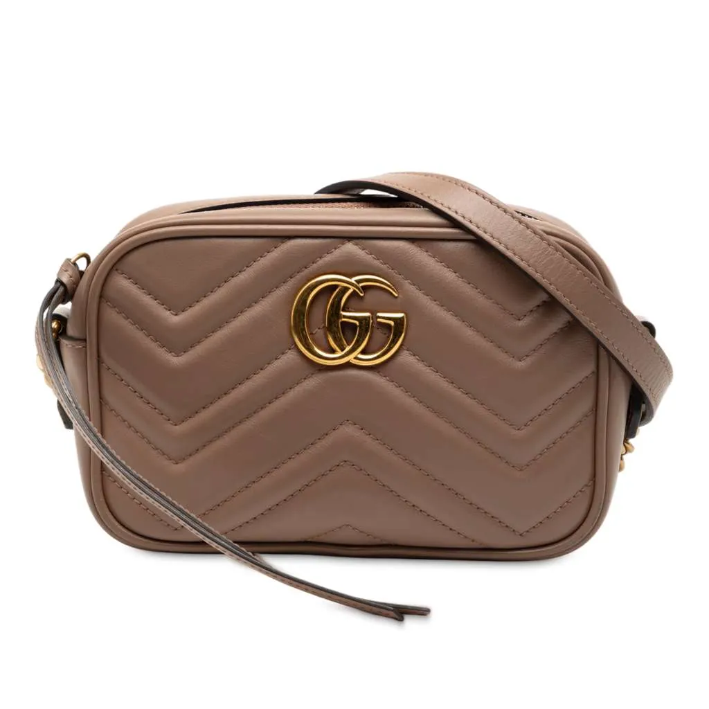 Gucci Mini GG Marmont Matelasse Leather Crossbody Brown Leather Very good - Front View