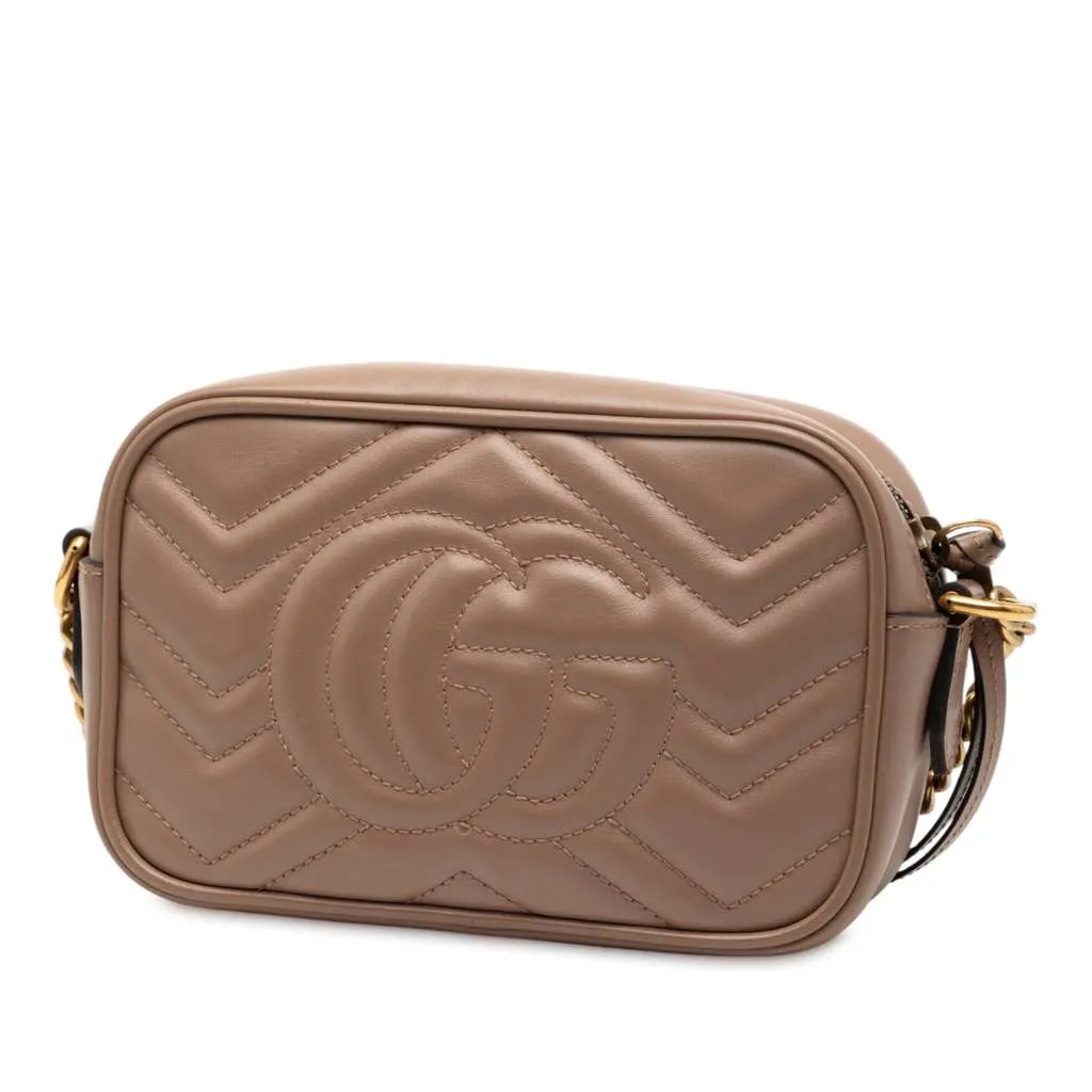 Gucci Mini GG Marmont Matelasse Leather Crossbody Brown Leather Very good - Back View