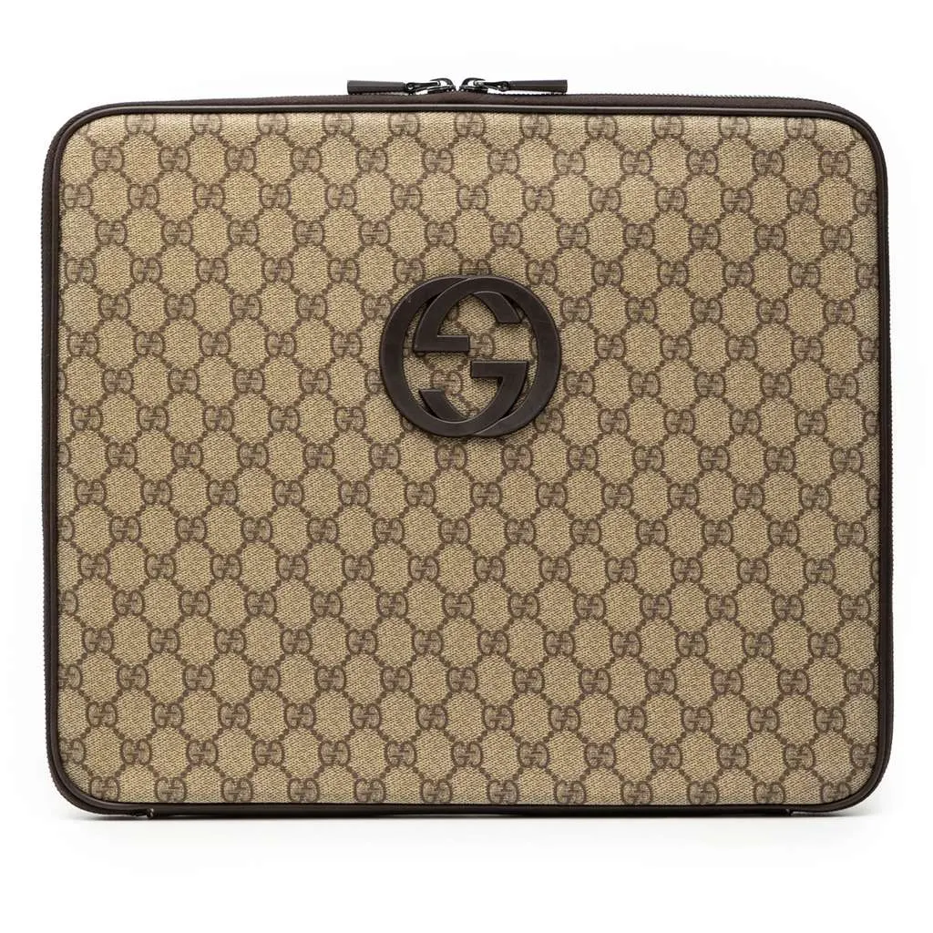 Gucci GG Supreme Laptop Case Brown Canvas Very good - Front View