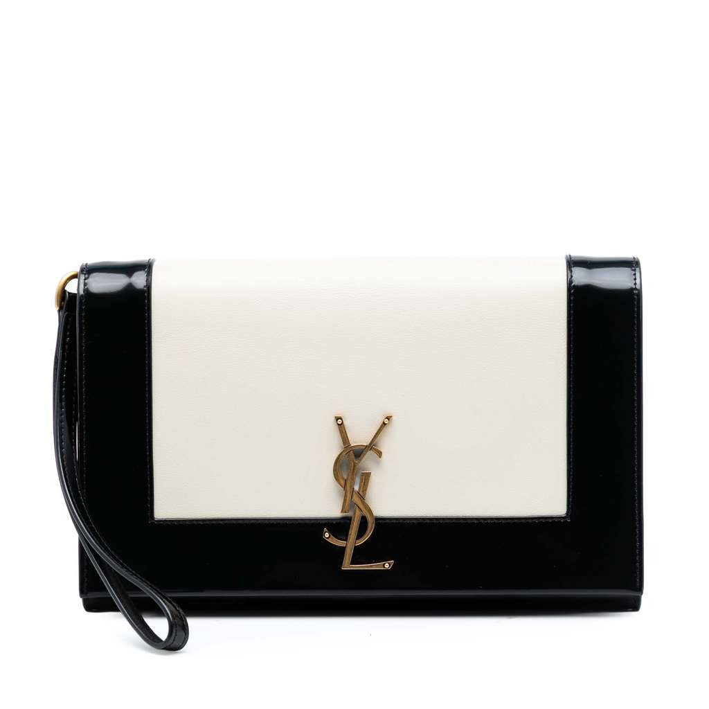 Saint Laurent Brushed Leather Trimmed Lambskin Cassandre Flap Pouch