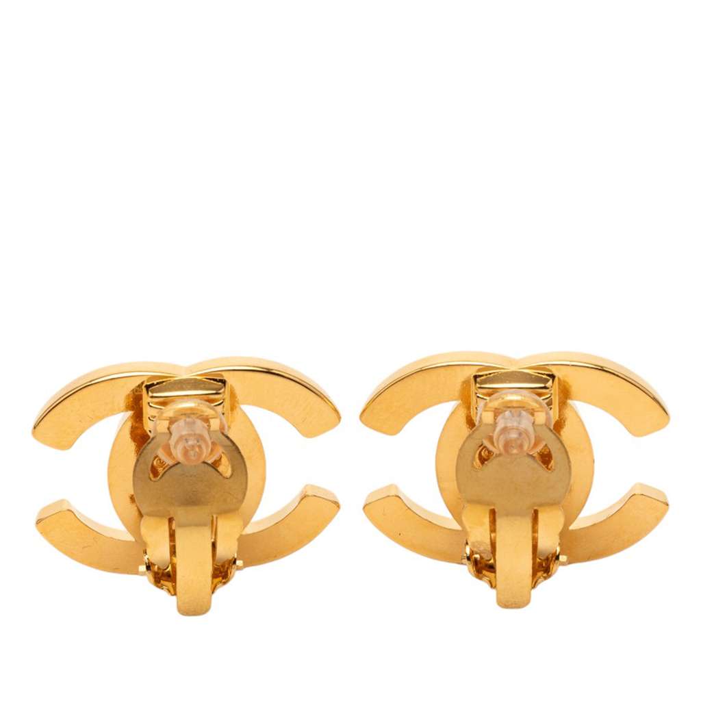 Chanel Gold Plated CC Turn Lock Clip On Earrings - 2