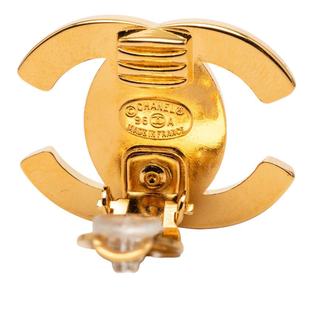 Chanel Gold Plated CC Turn Lock Clip On Earrings - 3