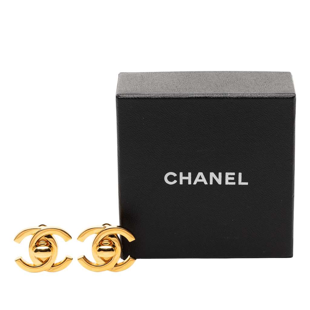 Chanel Gold Plated CC Turn Lock Clip On Earrings - 4