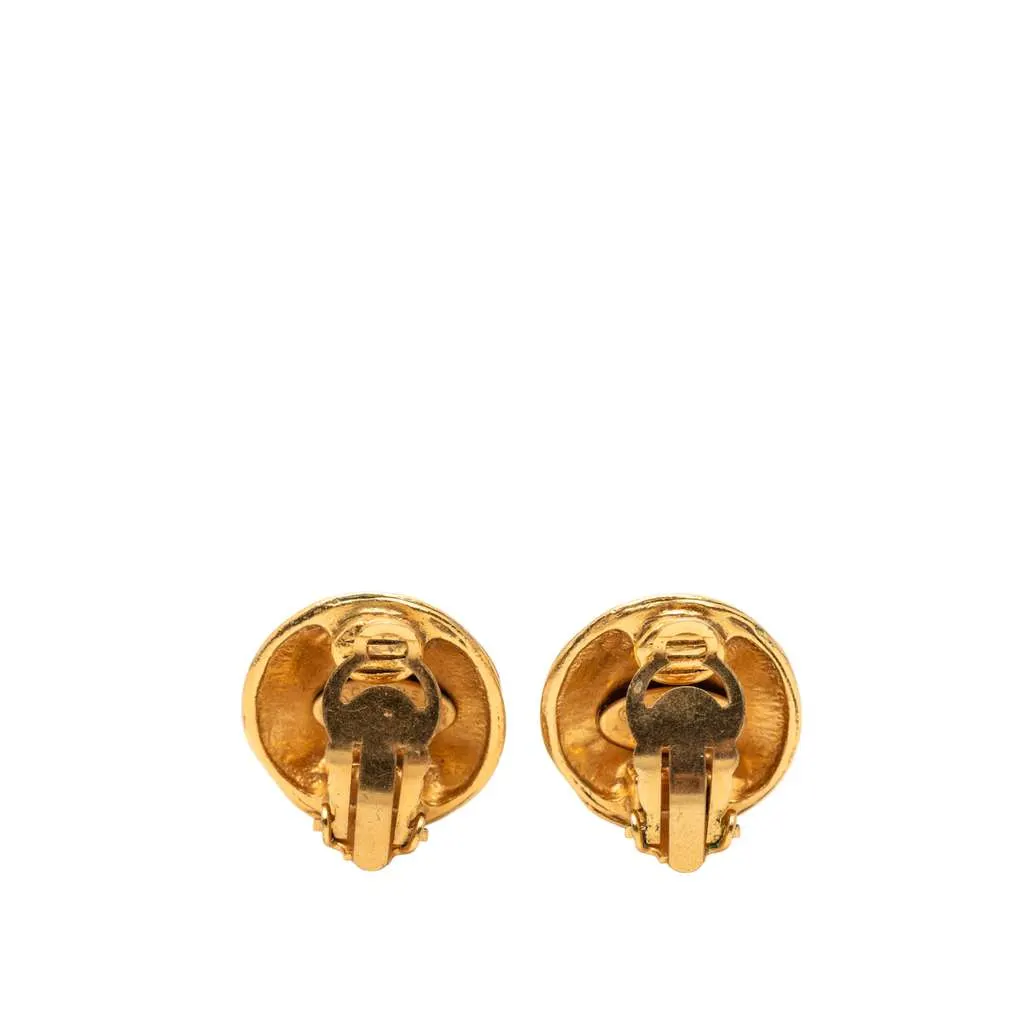 Chanel CC Gold Plated Round Clip On Earrings Gold Metal Good - Back View