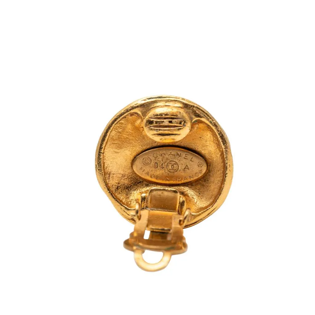 Chanel CC Gold Plated Round Clip On Earrings Gold Metal Good - Inside View