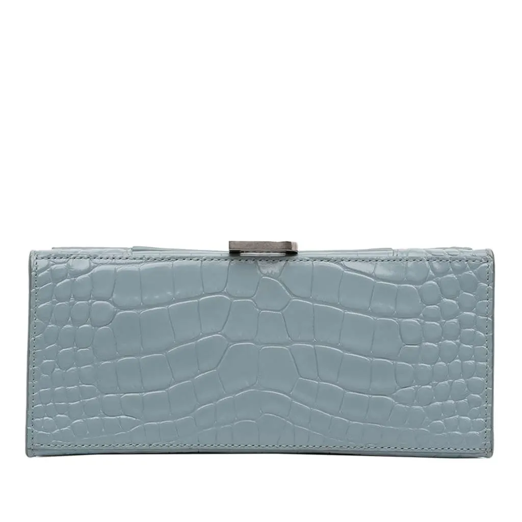 Balenciaga Small Croc Embossed Hourglass Top Handle Bag Blue Leather Very good - Inside View