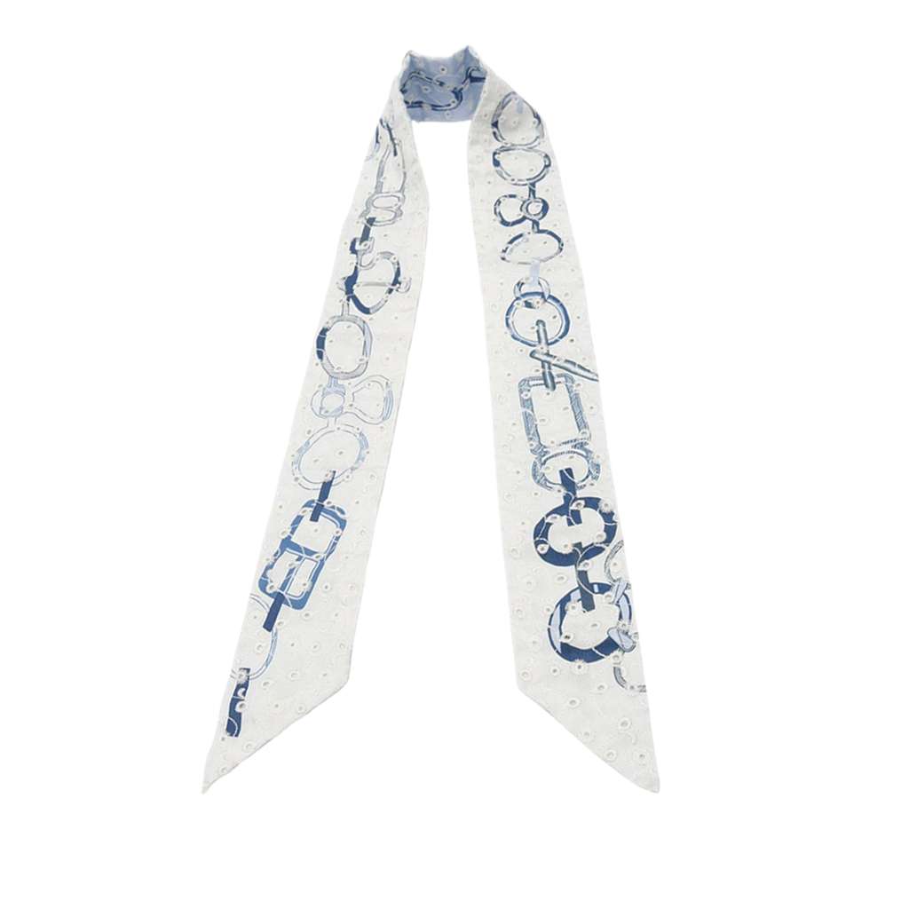 Hermès Do Re Boucles Broderie Anglaise Embroidered Silk Twilly Scarf - 2