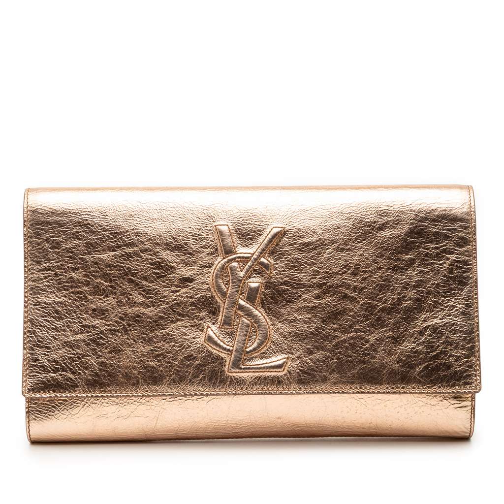 Saint Laurent Large Metallic Calfskin Monogram Belle De Jour Clutch