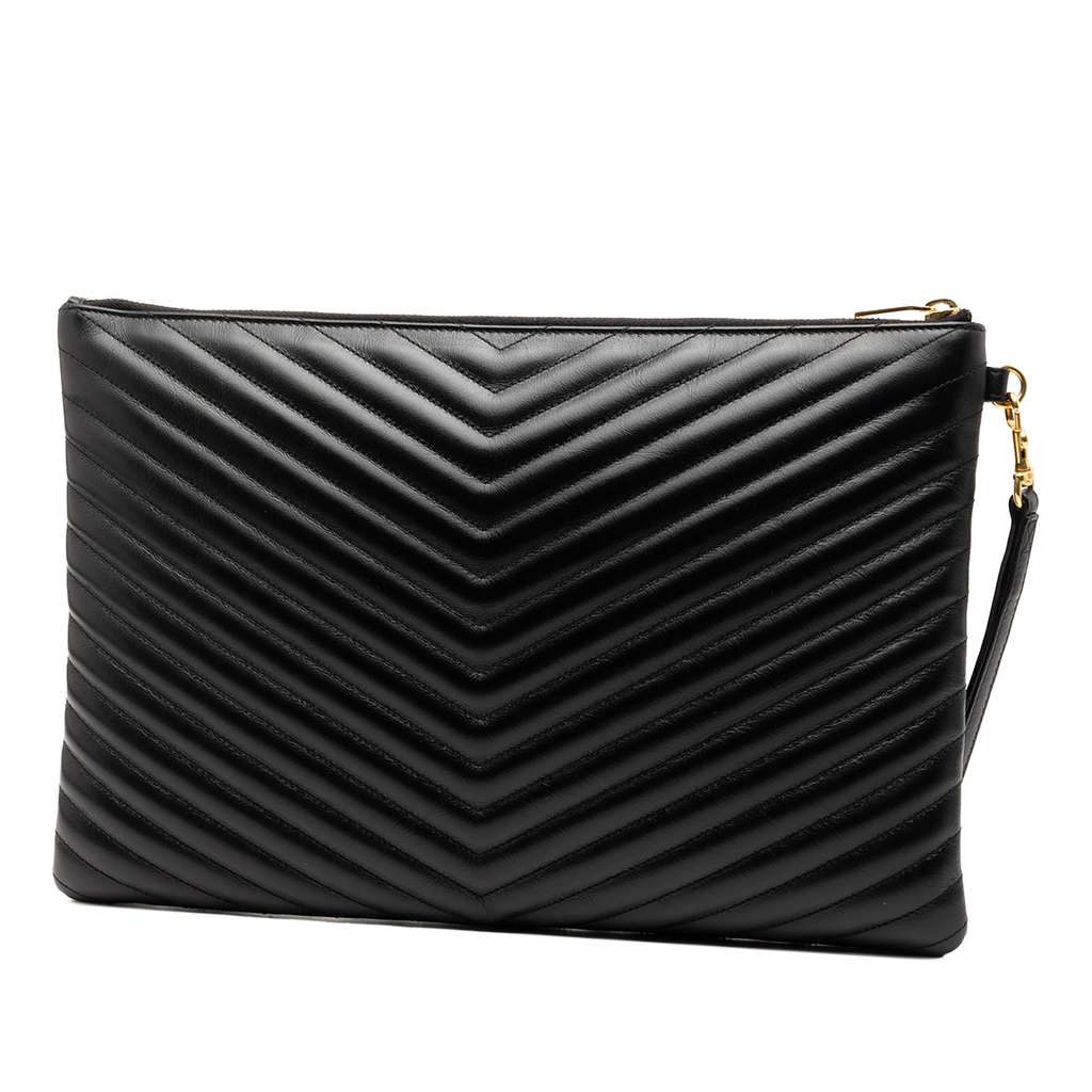 Saint Laurent Quilted Chevron Leather Monogram Document Holder - 2