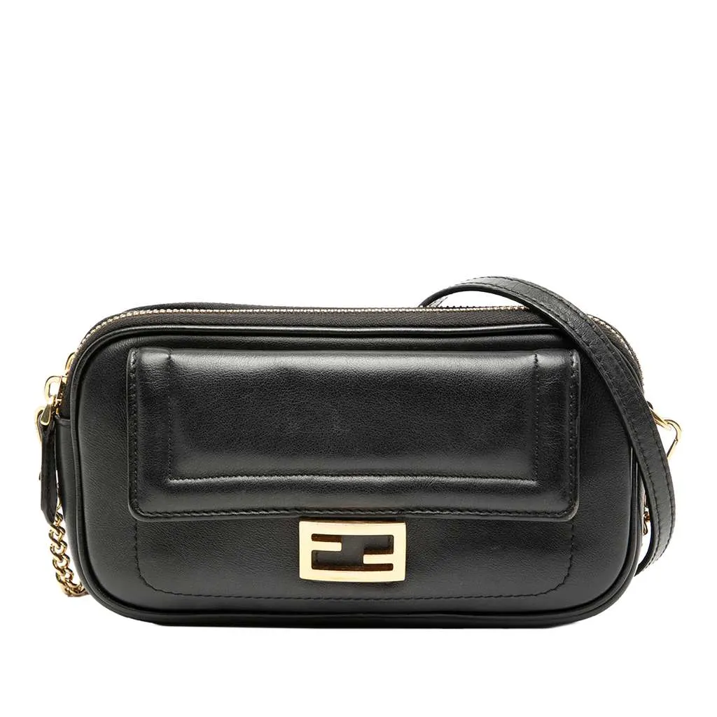 Fendi Leather Easy 2 Baguette Crossbody Black Leather Very good - Front View