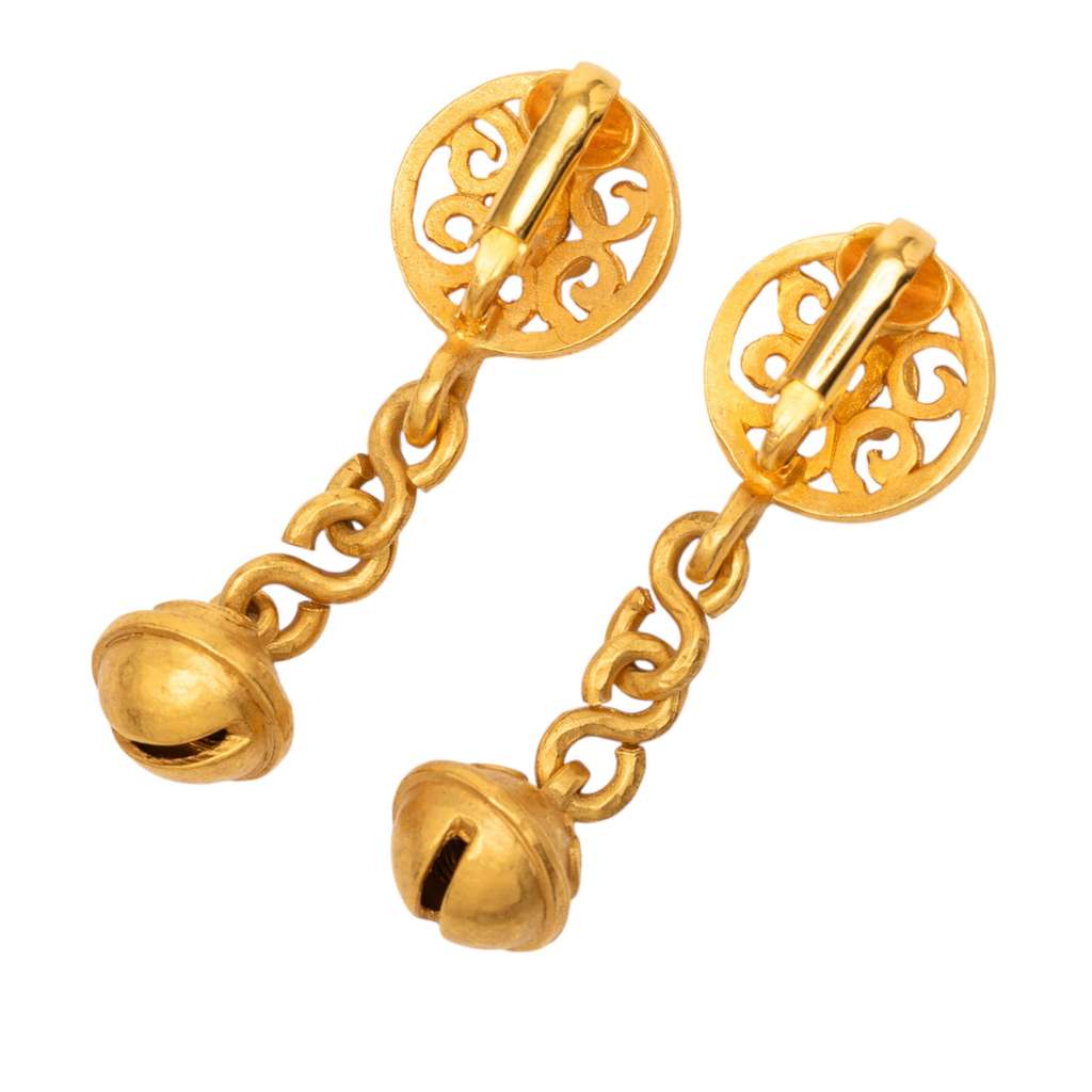Chanel Gold Plated CC Bell Charm Drop Clip On Earrings - 2