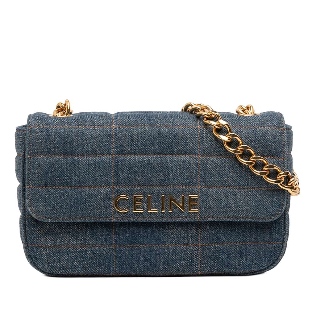 Celine Matelasse Denim Monochrome Chain Shoulder Bag