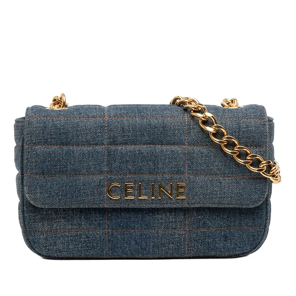 Celine Matelasse Denim Monochrome Chain Shoulder Bag Blue Denim Very good - Front View