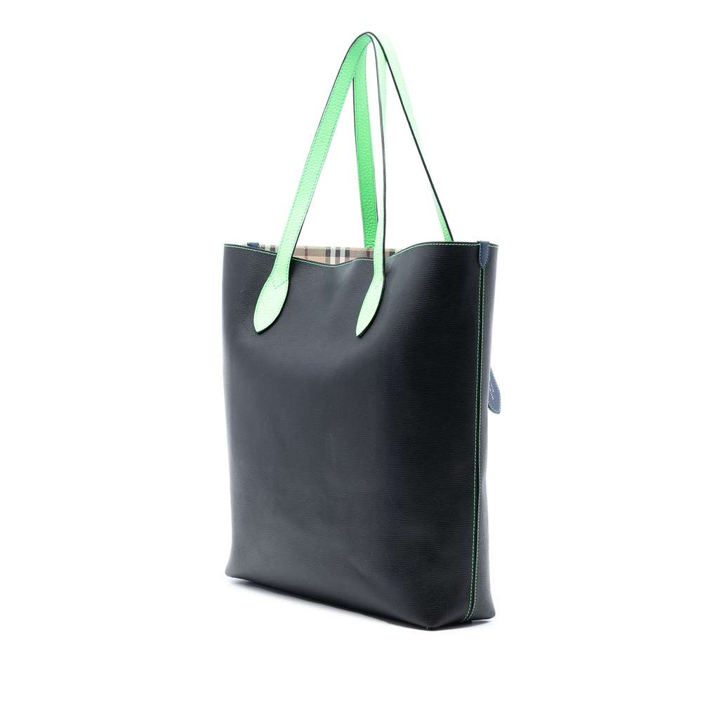 Burberry Grained Leather and Haymarket Check Coated Canvas Reversible North South Tote - 2