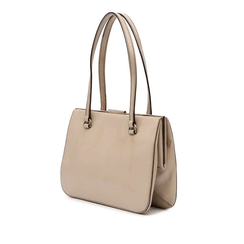 Prada Spazzolato Logo Frame Shoulder Bag Brown Leather Good - Back View
